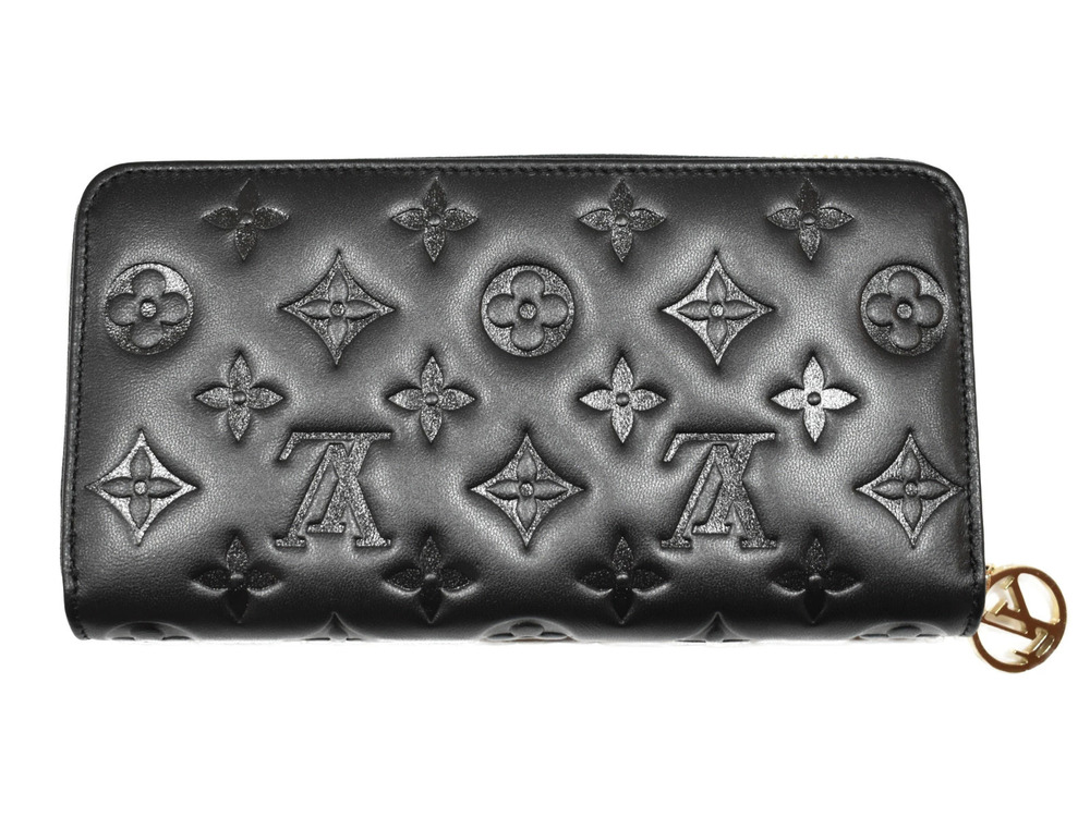 Louis Vuitton Round Noir Long Wallet Zippy Black Zipper Leather Lambskin Black